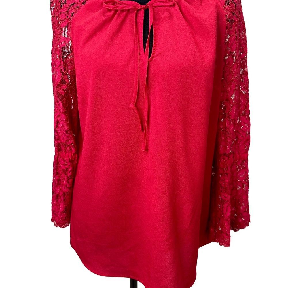 7th Avenue New York & Company Red Lace Sleeve Blouse Size L